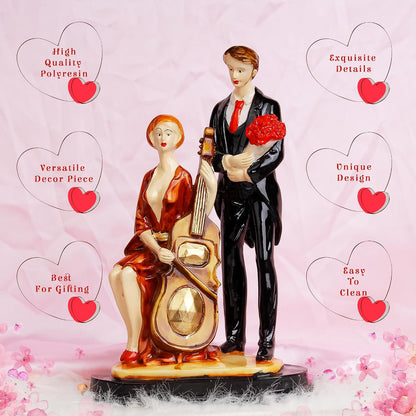 Poly Resin Standing Lovely Couple Statue with Violin Big and Flower Bouquet Decorative Showpiece Valentine Day Gift for Girlfriend Boyfriend Husband Wife Girls (18W X 28H) CM Visit the The Earth Store Store