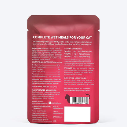 NutriMeow Salmon in Gravy Adult Cat Wet Food - 80gm | Delicious & Healthy Cat Pouch | Protein-Packed, Nutritious & Balanced Meal | Suitable for Persian Cats & All Breeds
