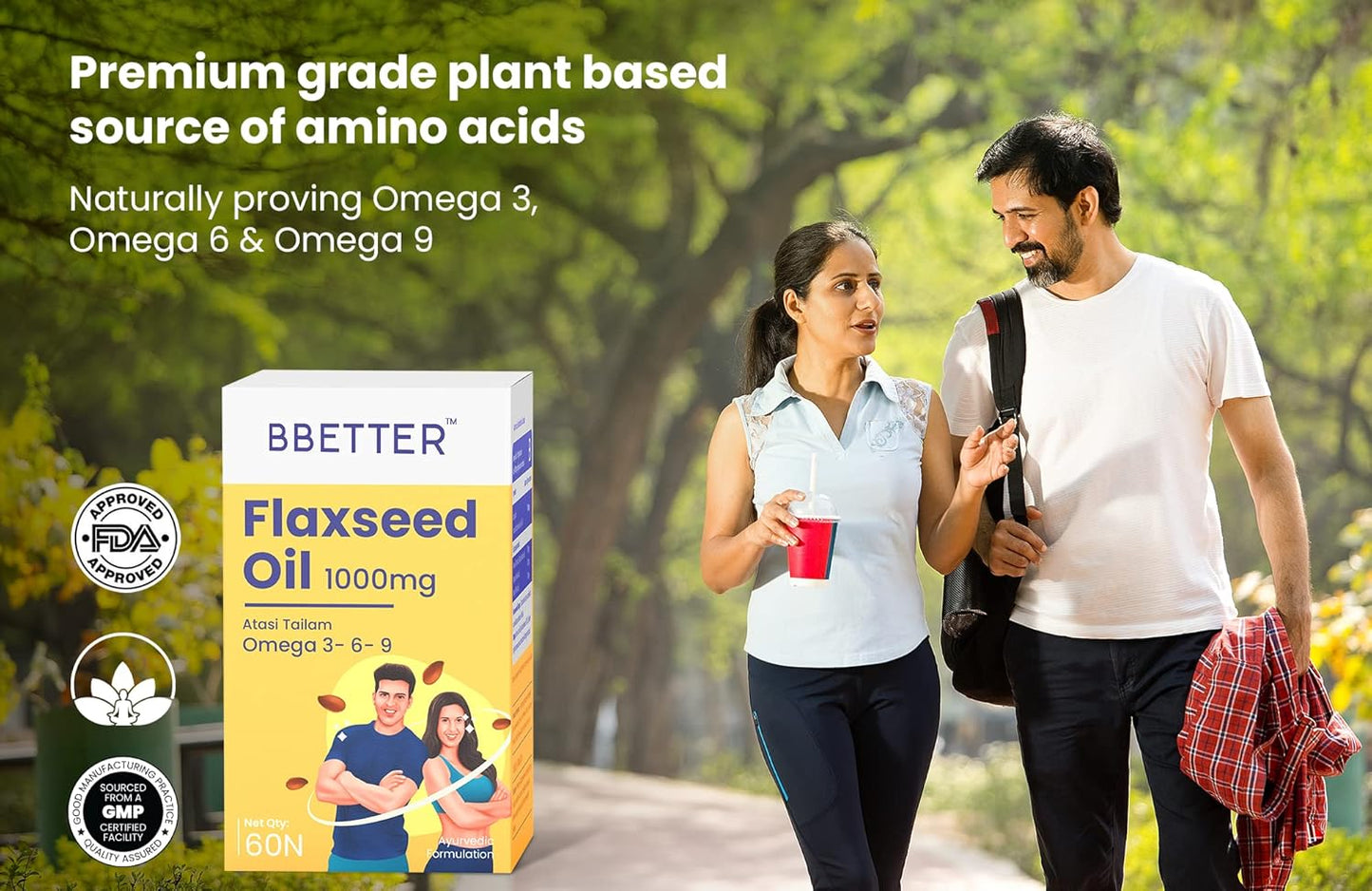 BBETTER Flaxseed Oil Softgels | Omega 3 6 9 Vegetarian Capsules for a Healthy Heart & Brain | 1000mg Flaxseed Oil capsules | No Fish Oil Used | 60 Capsules