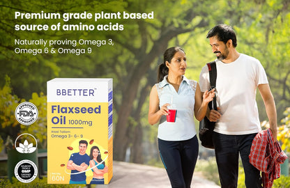 BBETTER Flaxseed Oil Softgels | Omega 3 6 9 Vegetarian Capsules for a Healthy Heart & Brain | 1000mg Flaxseed Oil capsules | No Fish Oil Used | 60 Capsules
