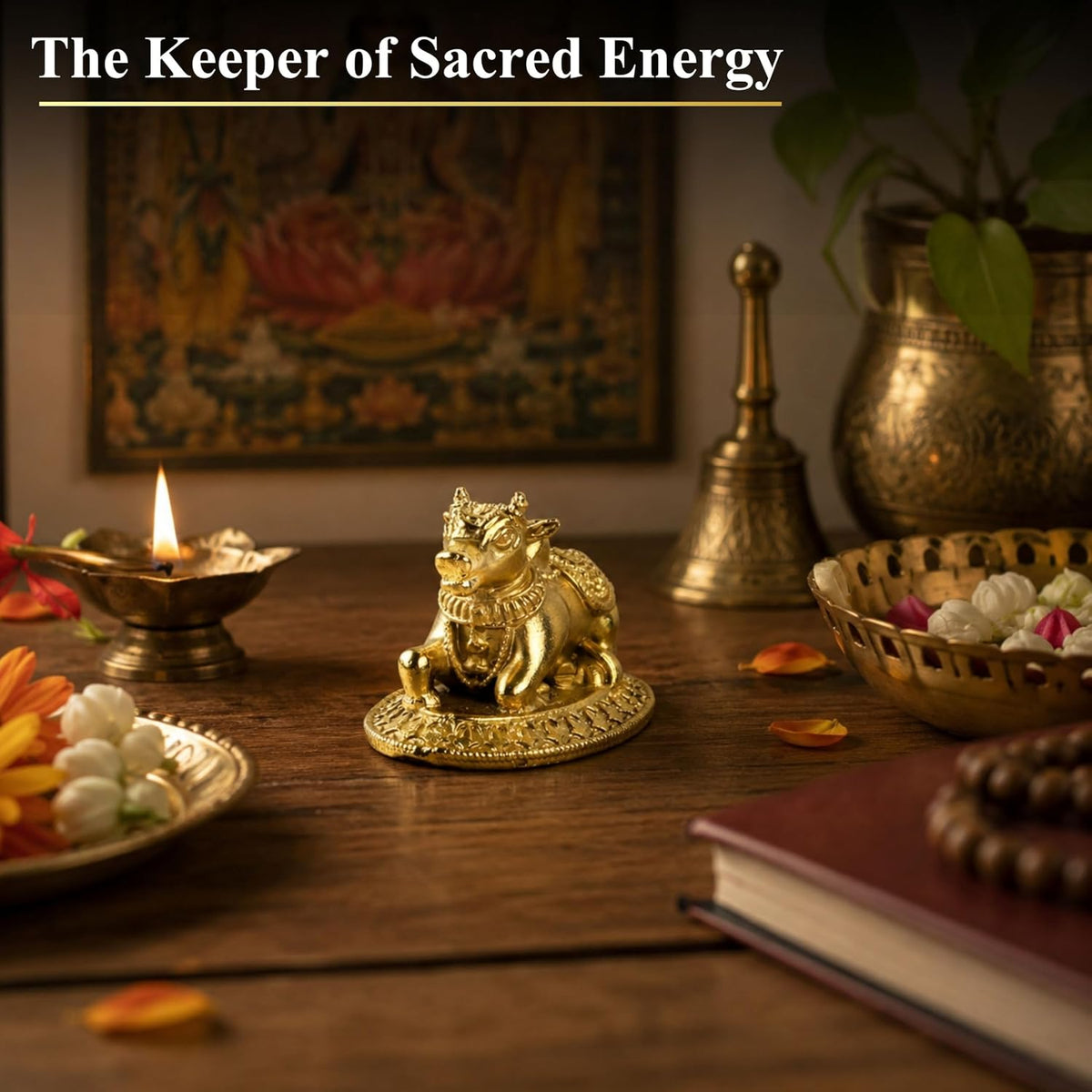1.5 Inch Pure Brass Nandi Idol | Decorative Vastu Showpiece for Home Temple, Mandir, Office Desk & Puja Room | Spiritual Gift & Religious Home Decor