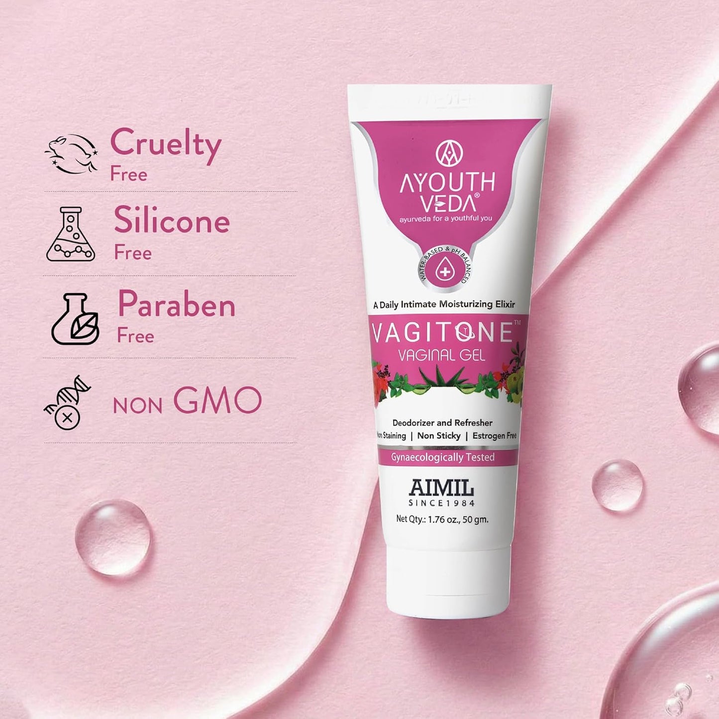Ayouthveda Vagitone Vaginal Gel for Women | Dual-Action Anti-Infective & Toning Gel | Controls Infections Secretions | Estrogen-Free, Gynaecologically Tested | With Sphatika, Amla & Maju Phal | 50ml (Pack of 1)