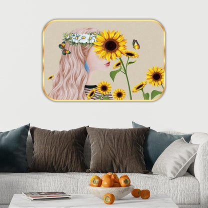 Abstract Sunflower modern art Premium Sparkle Lamination Finished Surface Golden Slim Frame 30 cm x 46 cm Large Size, For Home/Office/Hotel painting MG33