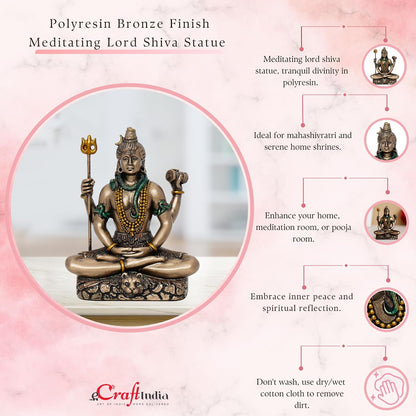 eCraftIndia Brown Resin Meditating Lord Shiva Statue | Lord Shiva Idol for Home Decor Pooja Room Office Car Dashboard | Shiv Murti | Shiv Idol Gift for Diwali Housewarming Maha Shivratri Birthday