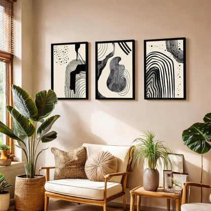 Abstract Line Art Wall Decor | Set of 3 Framed Paintings for Home Decoration | Minimalist Wall Art for Living Room, Bedroom, Office & Cafe | Modern Prints (Theme: Abstract, Pattern: Line Art) ( Art-6, 10x13inch)