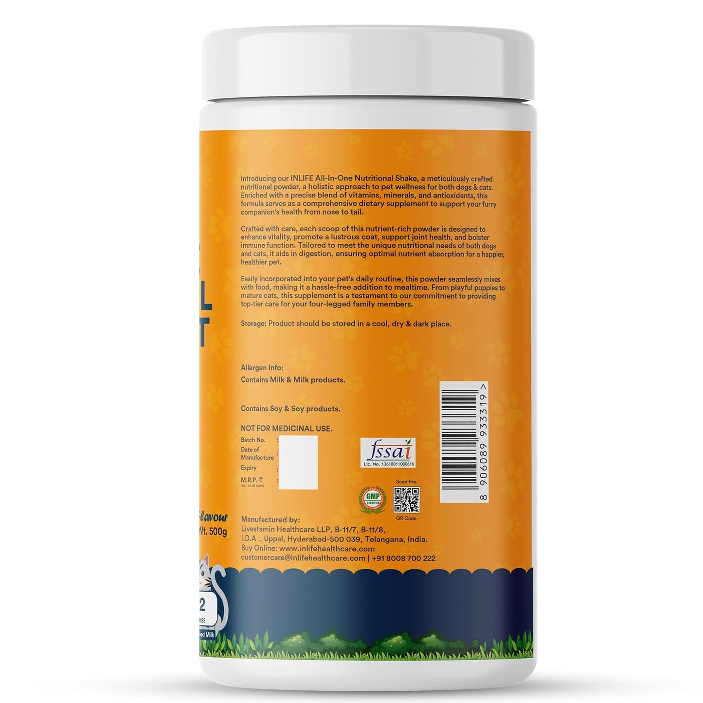 INLIFE Nutritional Meal Mix Powder for Dogs Cats and Pets, Protein Supplement with Advanced Multi-Nutrient Formula | Improves Growth and Development | Pet Supplement- 500g (Mango)
