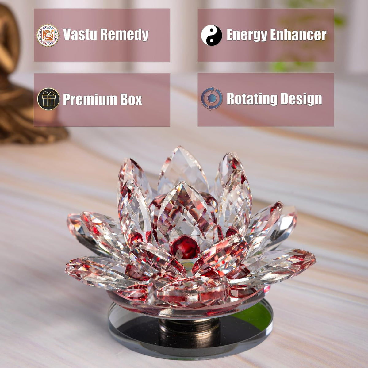 Crystal Lotus Flower Glass Showpiece, Decor -8.5 x 5.5 CM