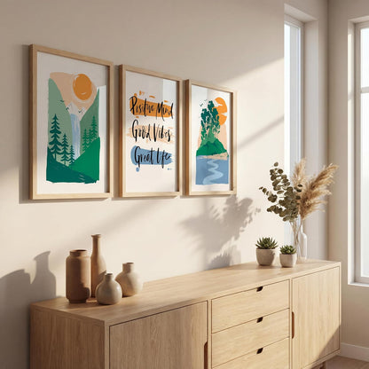 Minimalist mountains illustration art wall deocr paintings for wall decoration, Set of 3 Paintings for living room, bedroom and office (Theme-Minimalist) (Art-7, 10x13inch)