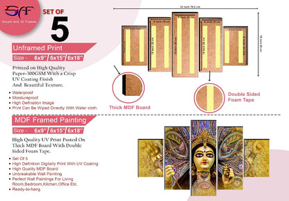 Shrowali Durga ma wall Painting for Living Room | Painting for Wall Decoration | Wedding Gift for Couples | 3D Painting for Bedroom | Abstract Painting Set of 5 (75x45 cm) SANFPNLS32660