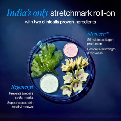 Be Bodywise Anti Stretch Mark Roll-On Serum 50 ml | With Regeneryl, STRIOVER™ & Bakuchiol Oil | Fades & Reduces Stretch Marks, Hydrates & Stimulates Collagen Production | Non-sticky & Non-messy