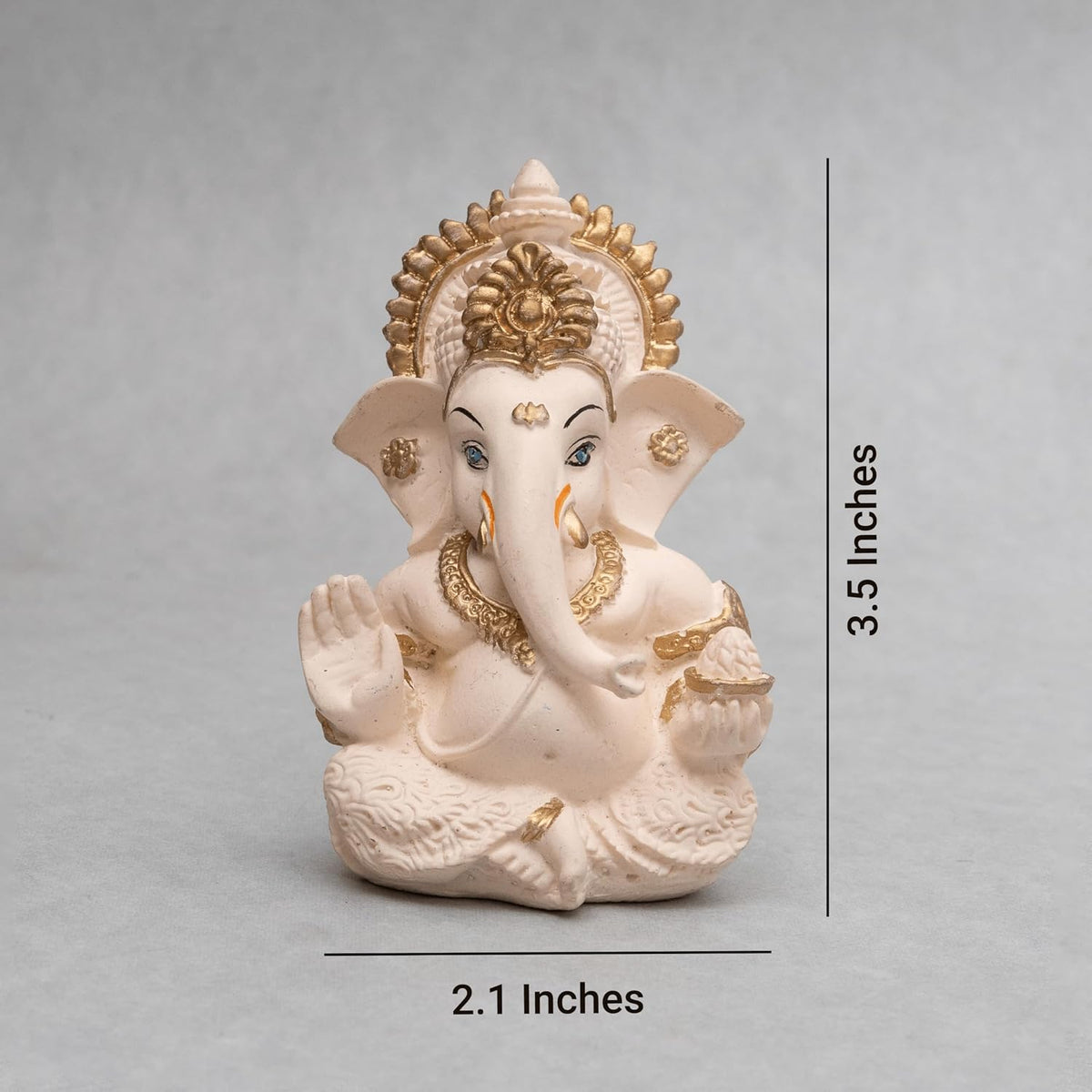 Lord Ganesha Idol for Car Dashboard, Home Decor & Pooja | Resin Gold Plated Ganpati Murti | 3.5 Inch Ganesh Statue for Gift, Diwali, Housewarming, Baby Shower, Mandir Decor, Peach Ivory,P-1