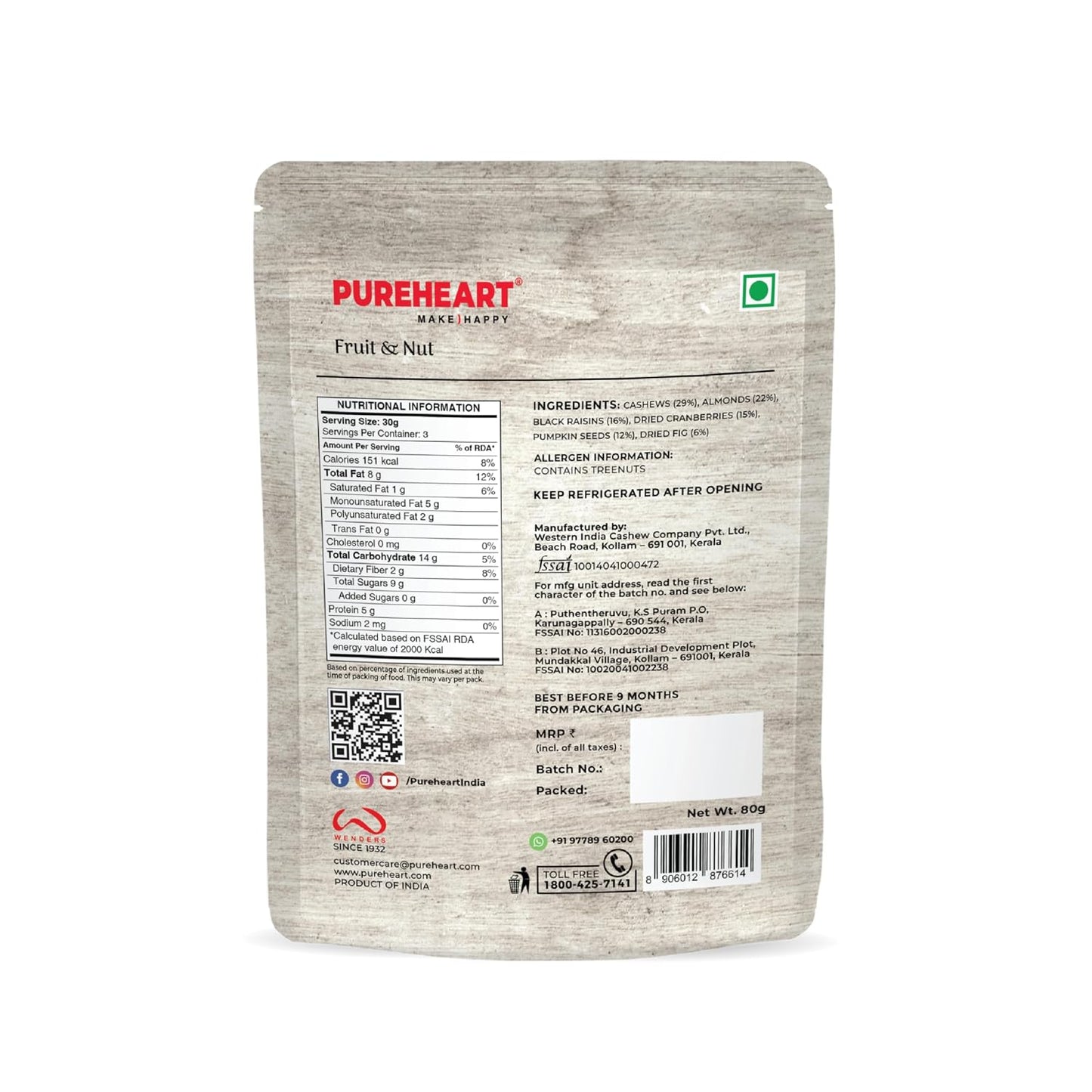 Pureheart Nutmix Fruit & Nuts Natural Premium Mix Nuts (Cashews, Almonds, Raisins, Cranberries) Delicious & Crunchy Dry Fruits