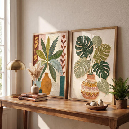 Aesthetic Botanical Art Home Decoration Painting | Floral Paintings With Frame For Living Room Bed Room Hotel Wall Decor Digital Reprint Set of 2 (13X17 inch)
