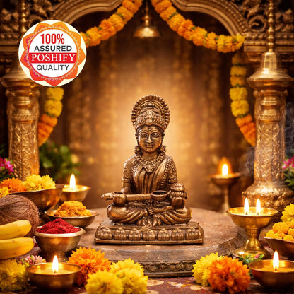 Pure Copper Saraswati MATA Murti | Handcrafted Copper Idol for Pooja Room, Vastu Decor | Traditional & Auspicious Religious Hindu God Showpiece & Gift Item | 45gm (4.5x3.5 cm)