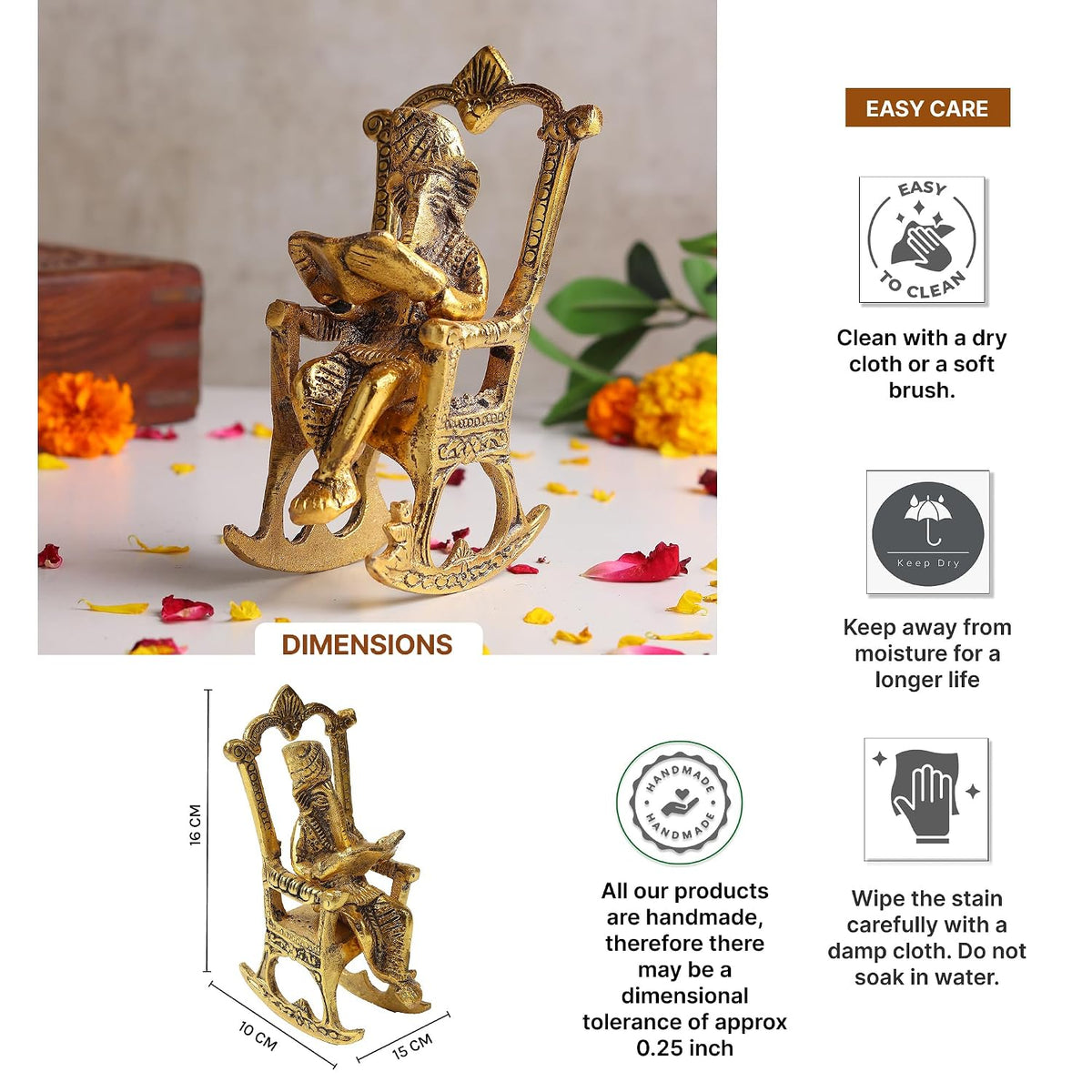 Lord Ganesha Statue | God Idol for Home | Ganesha Wall Décor | God Idol for Pooja Room, Diwali Gift Article (L15 x W10 x H16 cm)