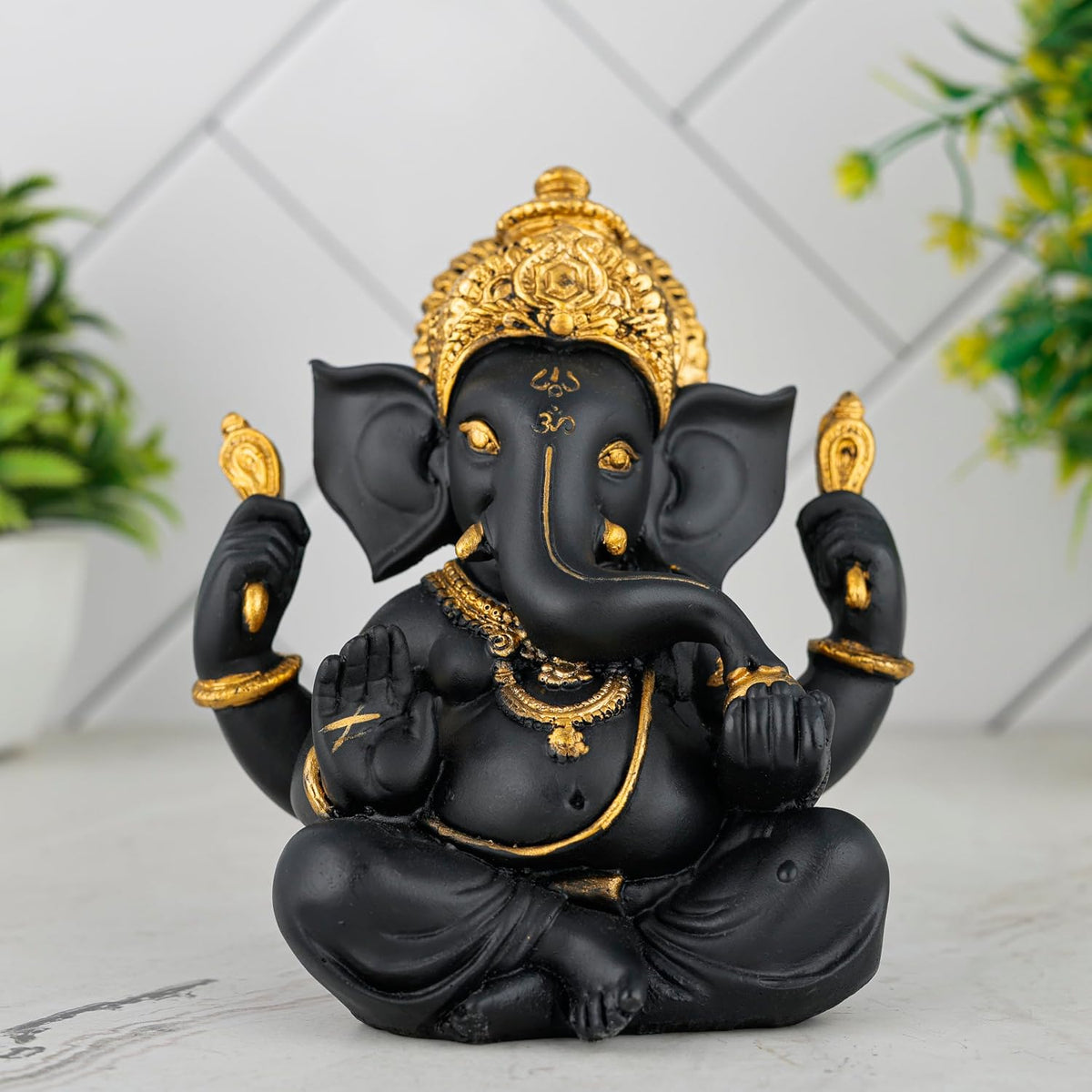 Ganesh ji murti Idol Statue Showpiece Home Decor Items for Living Room and Gifts (Black Golden)