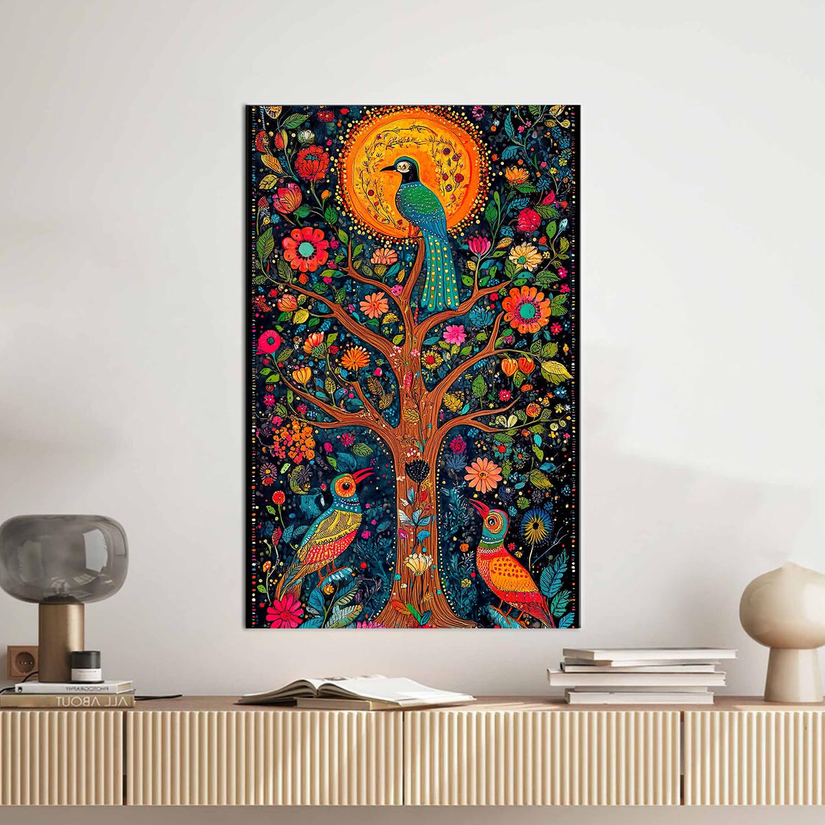 Canvas Wall Art Painting, 7 Running Horses with Rising Sun, Vastu Frame Decor, Multicolour, 45.7 x 61 cm (PEACOCK)