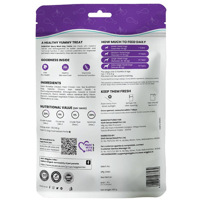 Wiggles Barkstix Dog Treats (Berry Blast, 100g) | Fresh Chicken Soft Chew Sticks for Training Adult Puppies | Boost Healthy Skin & Coat and Anti-Ageing with Ashwagandha and Biotin | for All Breeds
