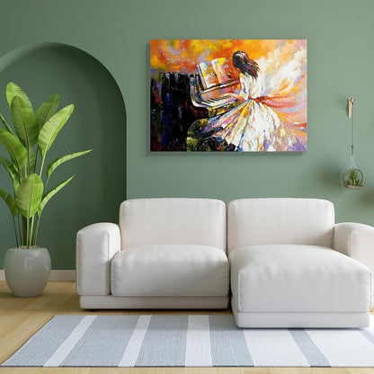 Girl Playing On The Piano | Canvas Painting for Bedroom & Living Room | Engineered Wood Frame | 28 x 20 inch (71 x 51 cms)