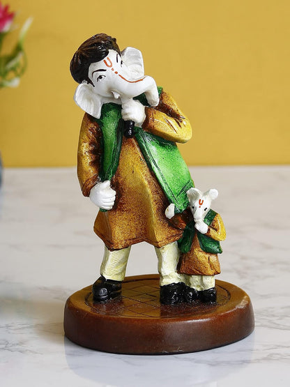 Handcrafted Polyresin Lord Ganesha Idol Singing With Mushak Statue Decorative Showpiece Perfect For Music Lovers, Home Decor, Living Room, Office Desk, Pooja Room- Gift For Hindu Festivals