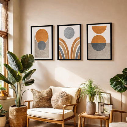 Retro Wall Art Decor Paintings | Set of 3 Minimalist Wall Art Frames for Home Decoration | Perfect for Living Room, Bedroom & Office (Art-8, 10x13inch)