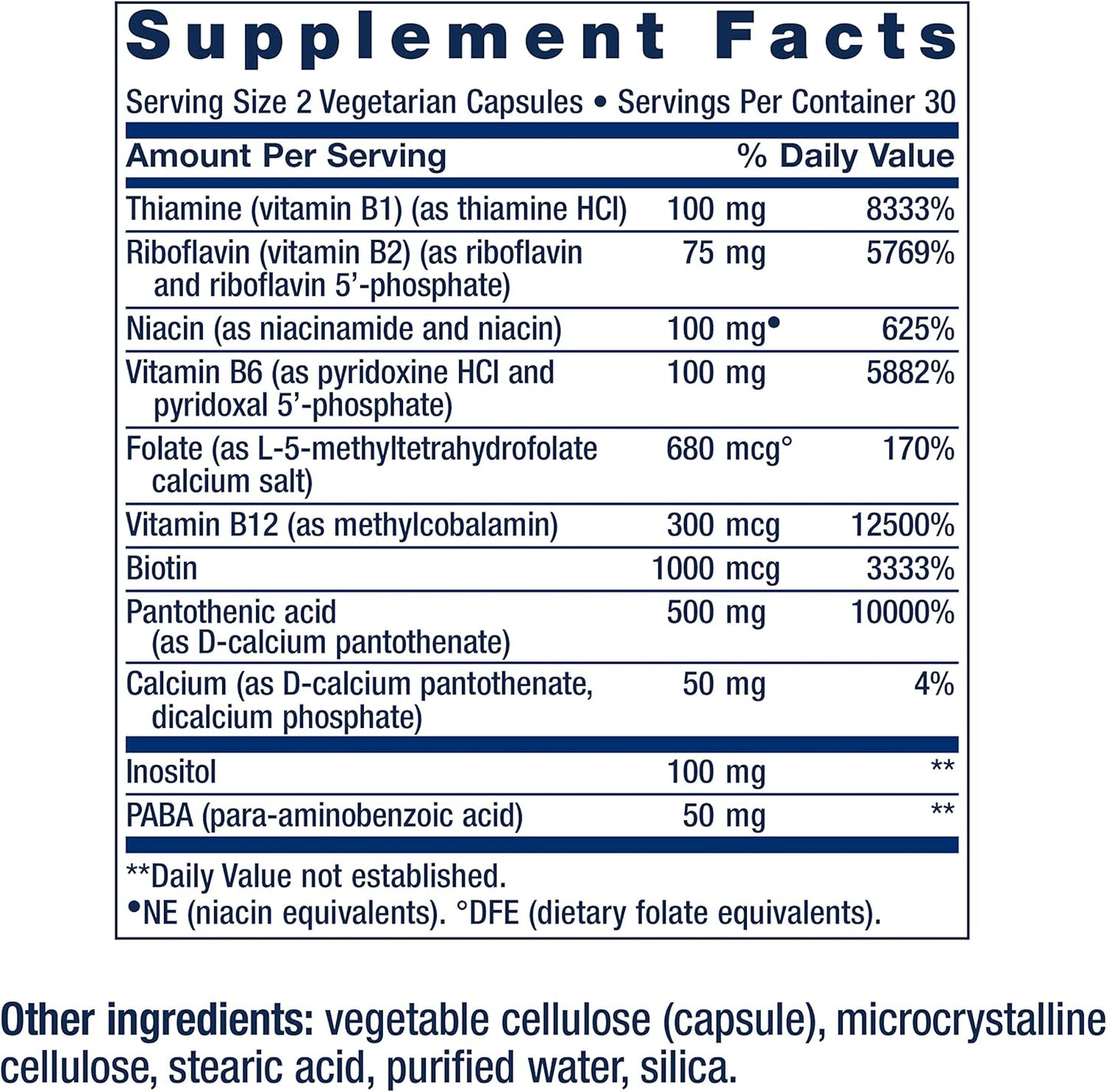 Supplement facts label with detailed nutritional information on a white background