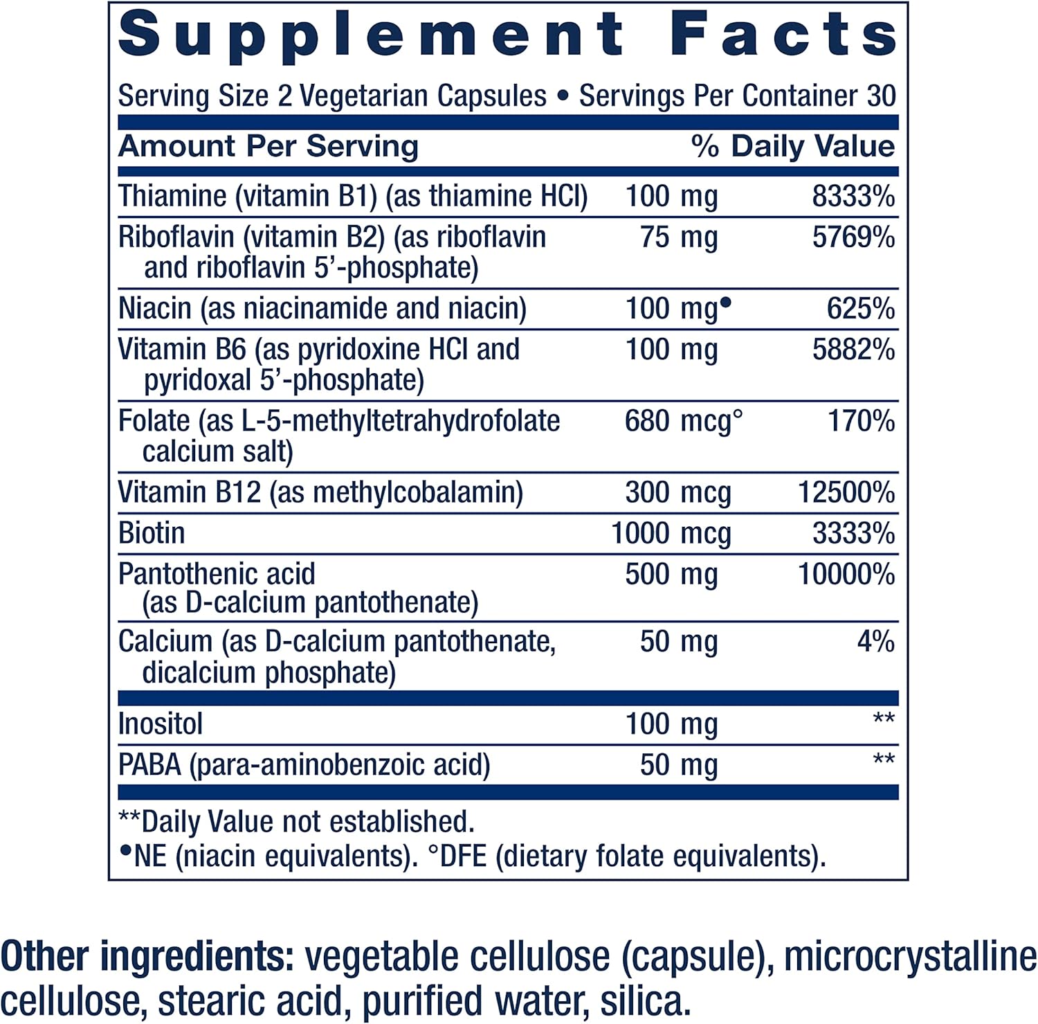 Supplement facts label with detailed nutritional information on a white background