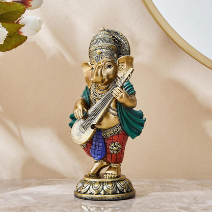 Polyresin Ganesha with Veena Figurine