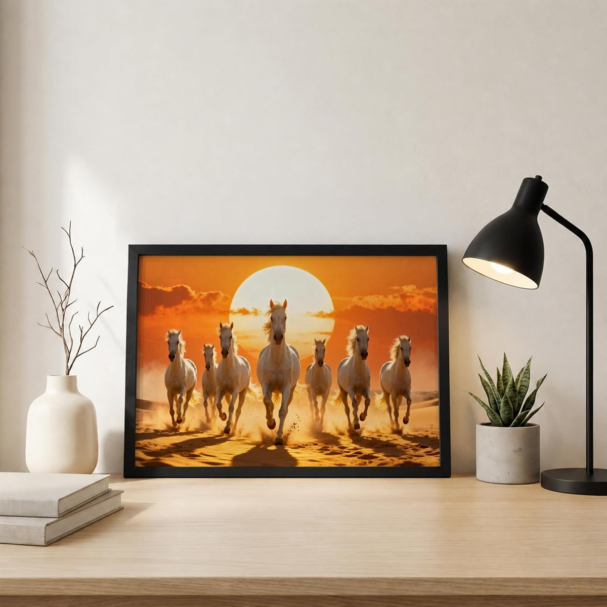 7 Horse Vastu Wall Painting (Landscape Collection) (Natural, Design 16, 48L x 33W cm)
