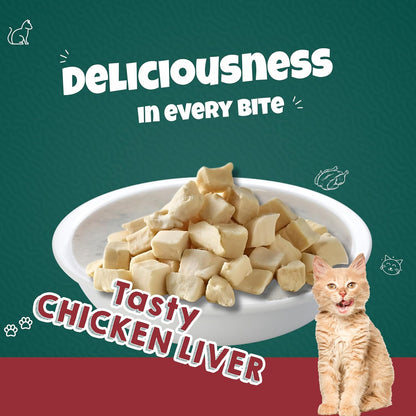 Goofy Tails Freeze Dried Chicken Liver Chunk Cat Treats 30g, Single Ingredient Chicken Cat Treat, Gluten and Grain Free Treats for Cats, Easy to Digest Kitten Treat