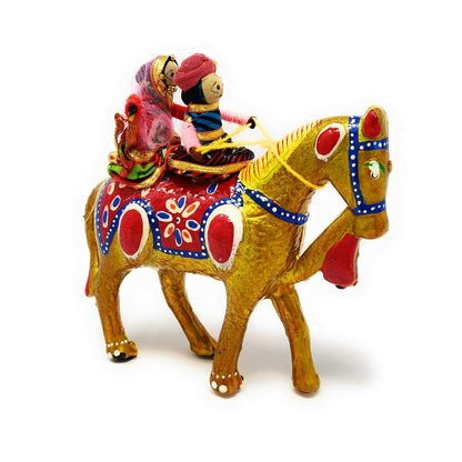 JH Gallery Handmade Recycled Material Figurines Rajasthani Doll Couple Rider Idol Showpiece, Multicolor (18 * 16 * 5cm) (Horse)
