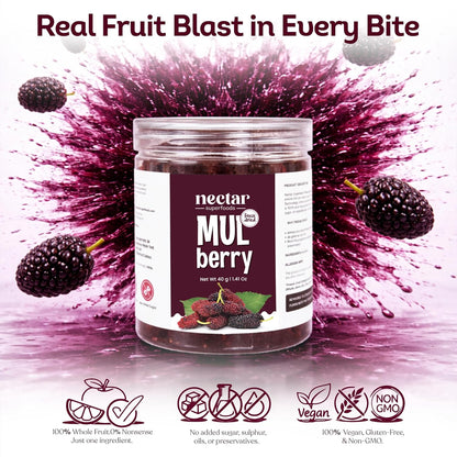 Nectar Superfoods Freeze Dried Mulberry - 40 grams Jar-Pack of 1 Nos | 100% Natural & Pure | No Preservatives, No Sugar Added, Vegan | Ideal for Cooking & Seasoning | Made in India
