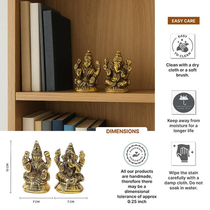 Laxmi Ganesh Figurine | Decorative God Idol for Home | Pooja Idol & God Murti | Diwali Decoration & Gift Article (L7 x W7 x H10 cm)