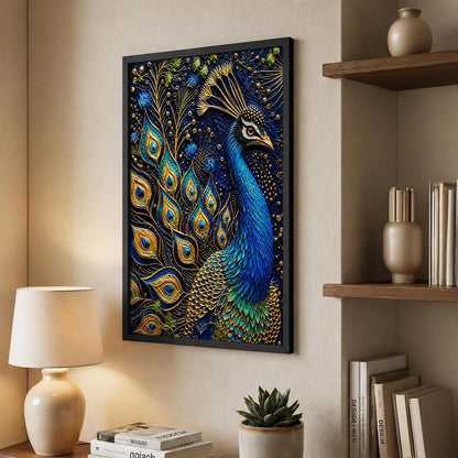 Royal Peacock Framed Wall Art, Black, 10x13 Inches