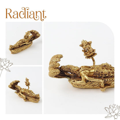 Brass Lord Vishnu Ji Laying on Sheshnaag | Handcrafted Vishnu Murti for Home Temple & Pooja Room (Design01: L8 x W3 x H4 cm)