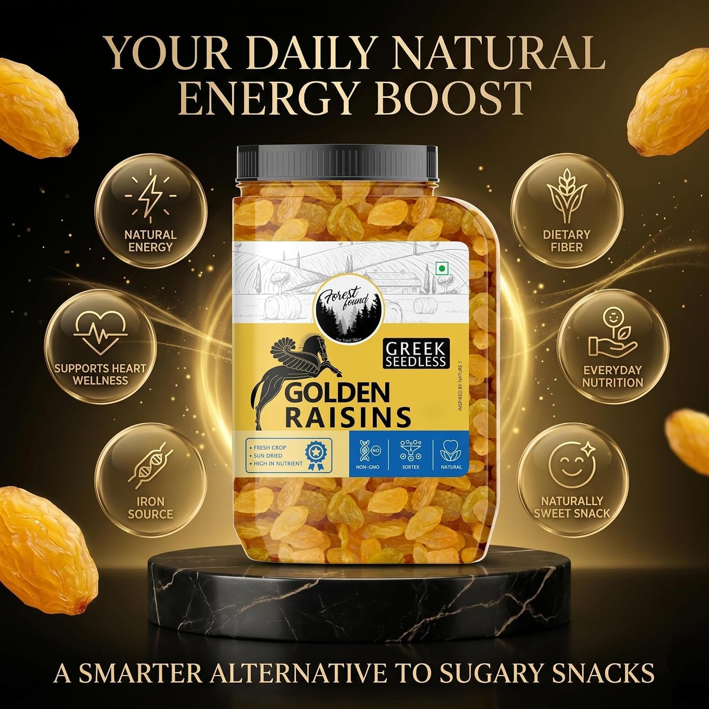 Forest Found Greek Seedless Golden Raisins | Large Golden Kishmish | Natural Dried Grapes for Energy | High Antioxidant Kishmish for Immunity & Skin Health