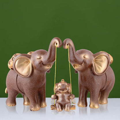 Decorative Elephant Family Showpiece Home & Office Decor(Brown)