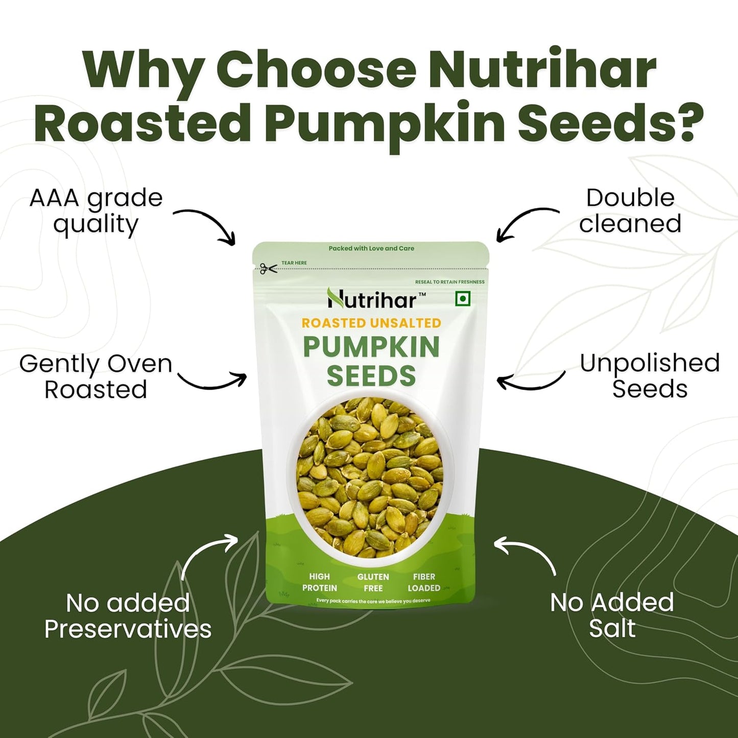 Nutrihar Roasted Pumpkin Seeds 100g | AAA Grade | Unsalted & Roasted Pumpkin Seeds for Eating | No Added Oil | Protein Rich Seeds