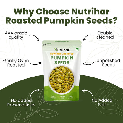 Nutrihar Roasted Pumpkin Seeds 100g | AAA Grade | Unsalted & Roasted Pumpkin Seeds for Eating | No Added Oil | Protein Rich Seeds