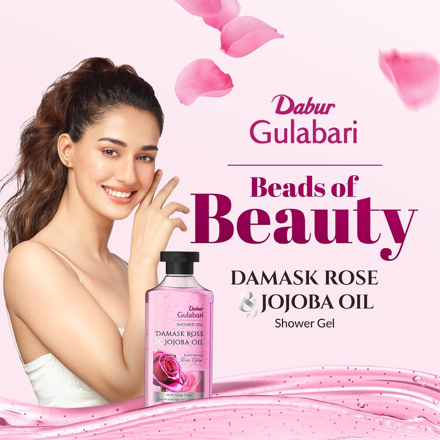 Dabur Gulabari Shower Gel - 250 ml | 99% Pure Glycerine | Gentle Bodywash | Cellulite beads for Exfoliation | 0% Parabens & Soap | No Silicones | With Exotic Damask Rose & Organic Jojoba Oil