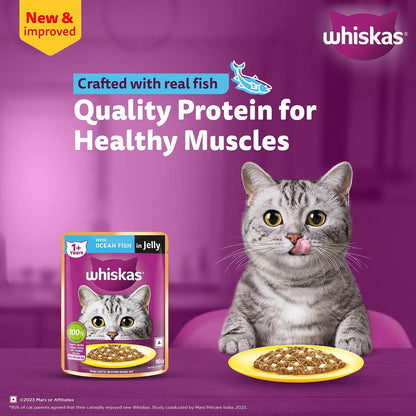 Whiskas Adult (1+ year) Wet Cat Food, Ocean Fish Flavor, 80 g Hydrating Food Made With Real Fish, 100% Complete & Balanced Nutrition for Adult Cats