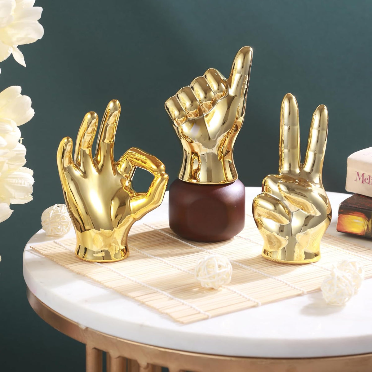 Set Of 3 Hand Sign Fantasy Showpiece Statue Collectible Figurines(Multi,Ceramic)Decorative Items For Home Decor Living Room Bedroom Wall Shelf Office Table Top Decoration Gifting