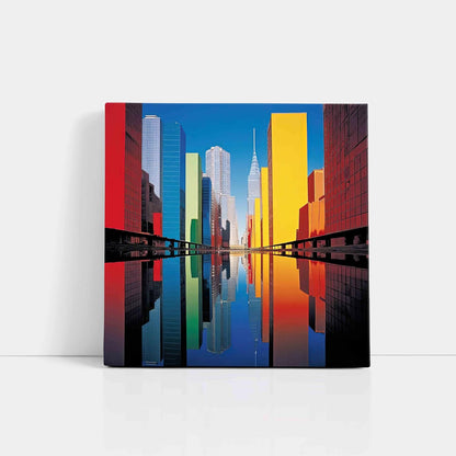New York City Skyline Canvas Wall Art, Colourful Reflection, Modern Urban Architecture Print 16 Inch x 16 Inch CVS-38118