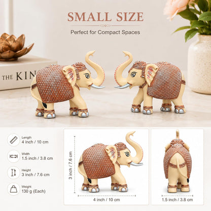 Peach Cream Mini Elephant Showpiece Pair, Car Dashboard, 3 Inch