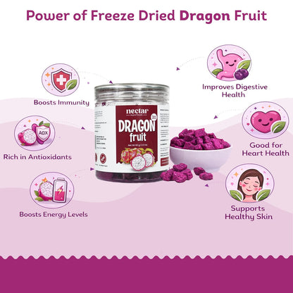 Nectar Superfoods Freeze Dried Dragon fruit - 60 grams Jar-Pack of 1 Nos | 100% Natural & Pure | No Preservatives, No Sugar Added, Vegan | Ideal for Cooking & Seasoning | Made in India