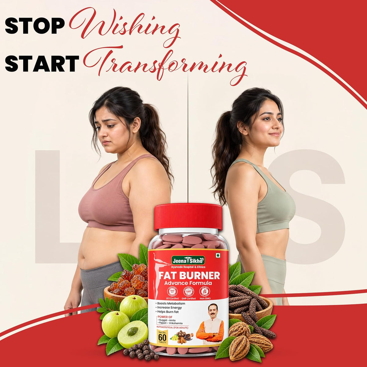 Jeena Sikho Fat Burner Advance Formula 60 Tablets, Ayurvedic Weight Loss Supplement for Men & Women, Helps Reduce Belly Fat & Improve Metabolism, With Amla, Guggul & Pipali