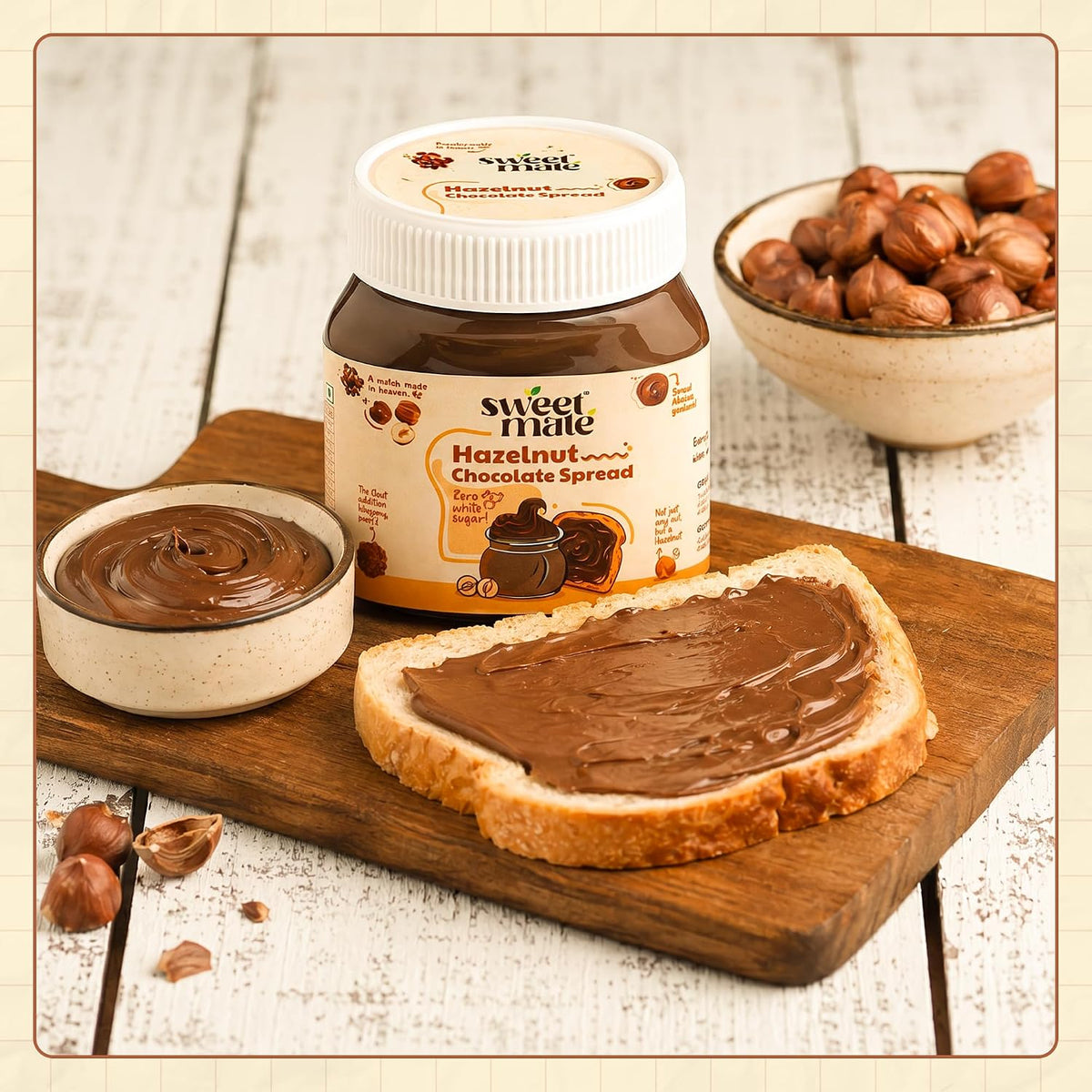 Sweetmate Hazelnut Chocolate Spread - 300g | Sweetened with Jaggery | Chocolate Spread for Kids and Adults | Healthy Snack with No Preservatives and Palm Oil | Nutty & Creamy Choco Spread