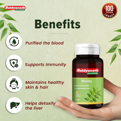 Baidyanath Neem - 60 Tablets | Ayurvedic Neem Extract Supplement | Supports Skin Health, Liver Function & Daily Detox |