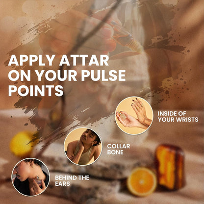 Instructions on applying attar with images of hands and text overlay.