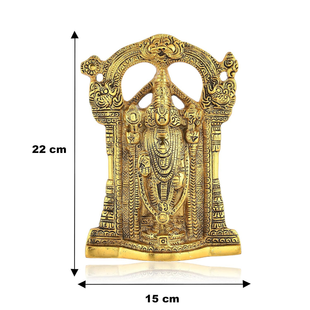 Metal Tirupati Balaji Idol, 9 x 6 x 1.5 Inches, Golden